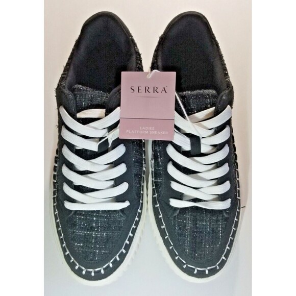 Women's Platform Sneakers Black US Size 10 Lace-Up Textured Design NEW in Box - Picture 2 of 7